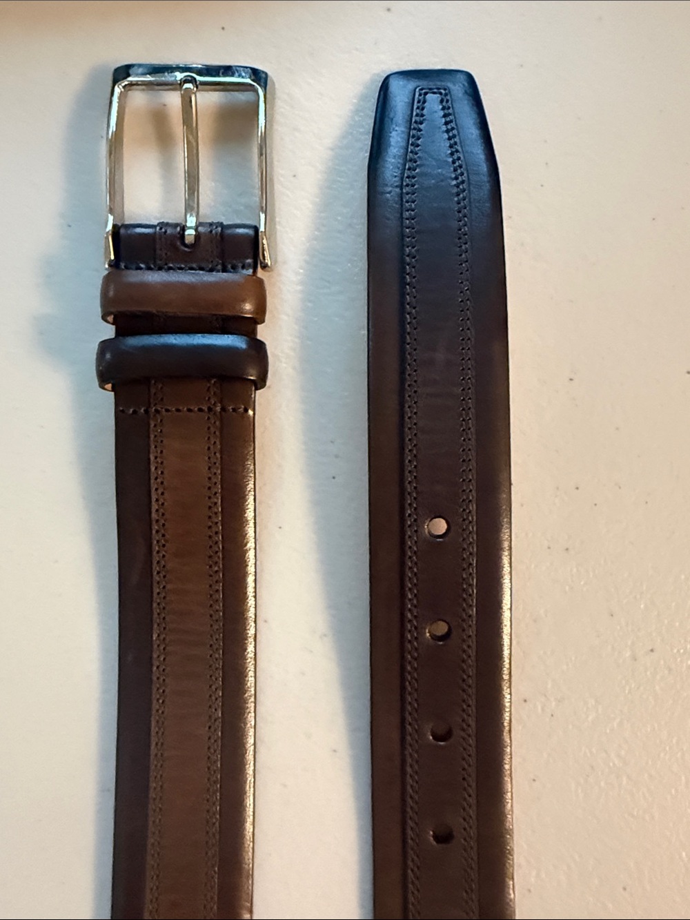 Mezlan Two-Tone Brown Leather Belt with Polished Buckle - 42 inches